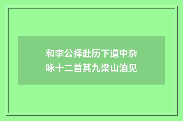 和李公择赴历下道中杂咏十二首其九梁山洎见