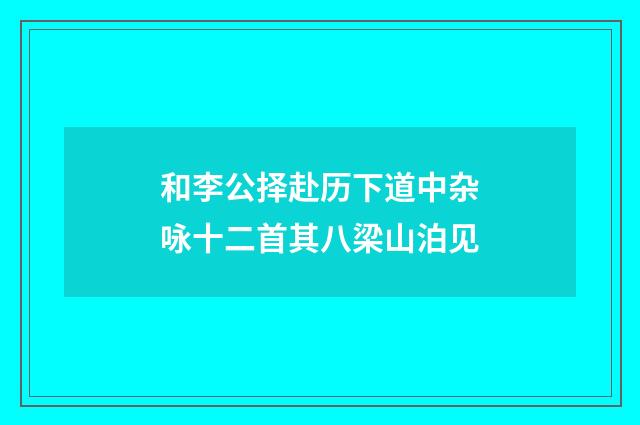 和李公择赴历下道中杂咏十二首其八梁山泊见