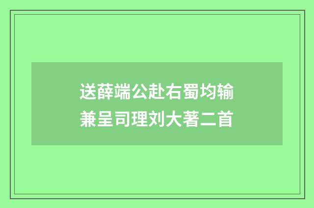 送薛端公赴右蜀均输兼呈司理刘大著二首