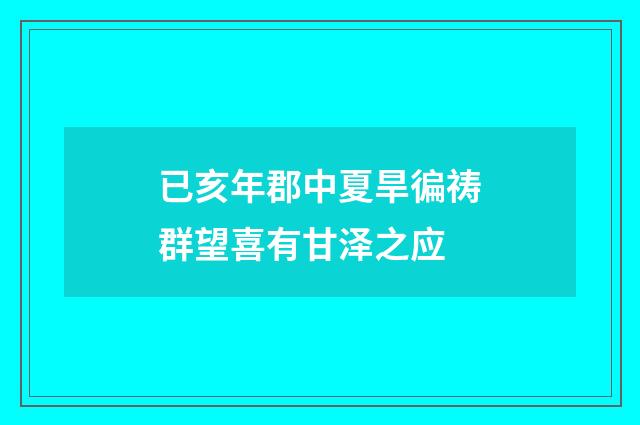 已亥年郡中夏旱徧祷群望喜有甘泽之应