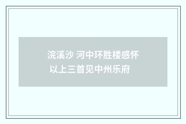 浣溪沙 河中环胜楼感怀 以上三首见中州乐府