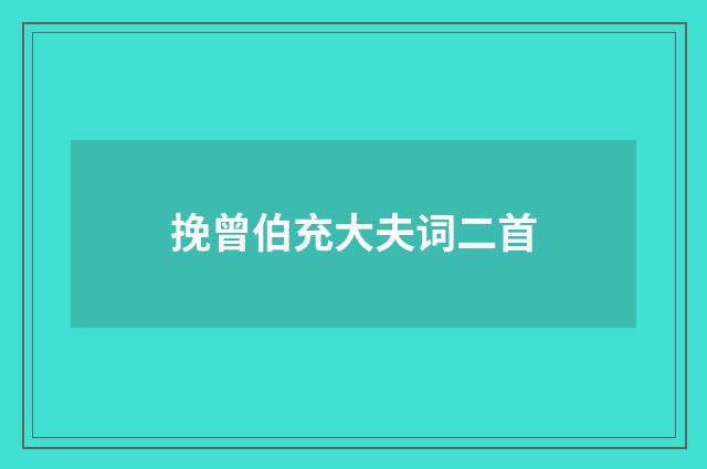 挽曾伯充大夫词二首