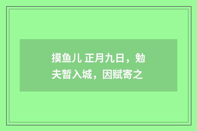 摸鱼儿 正月九日，勉夫暂入城，因赋寄之