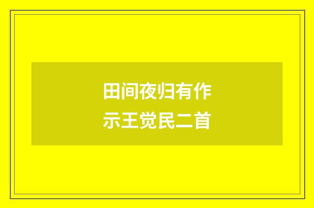 田间夜归有作示王觉民二首
