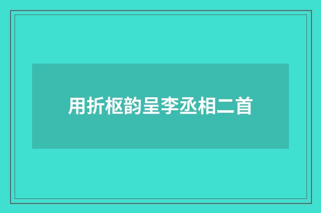 用折枢韵呈李丞相二首