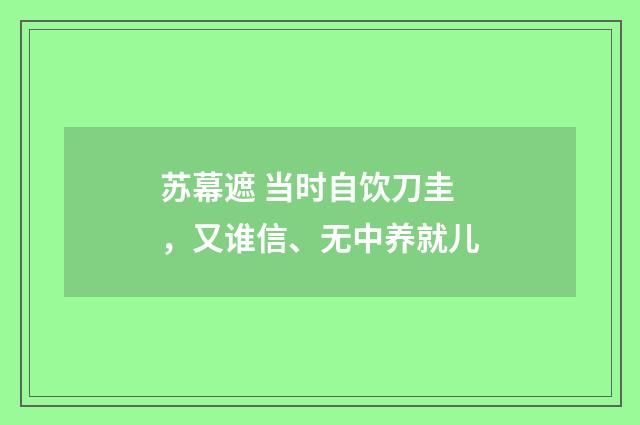 苏幕遮 当时自饮刀圭，又谁信、无中养就儿