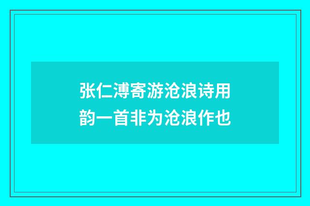 张仁溥寄游沧浪诗用韵一首非为沧浪作也