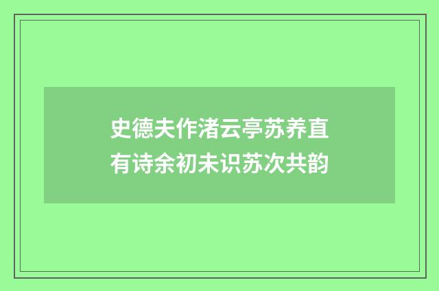 史德夫作渚云亭苏养直有诗余初未识苏次共韵