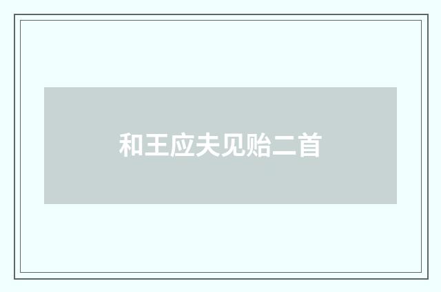 和王应夫见贻二首