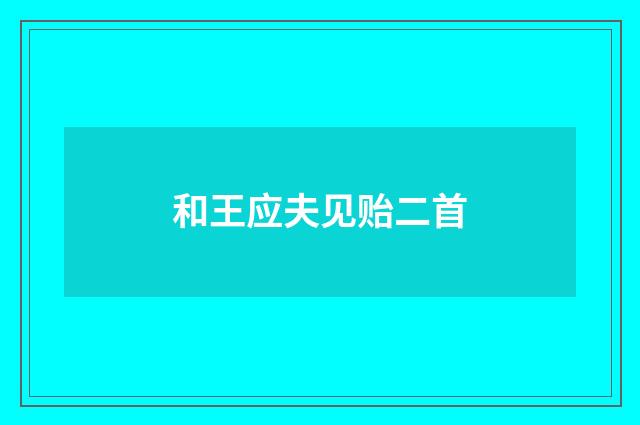 和王应夫见贻二首