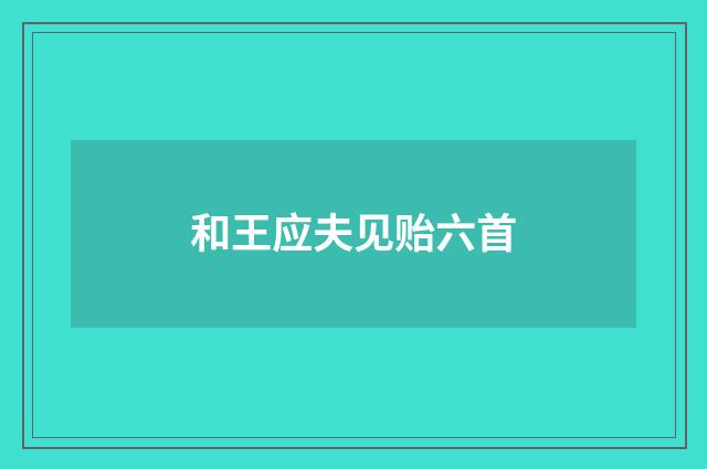 和王应夫见贻六首
