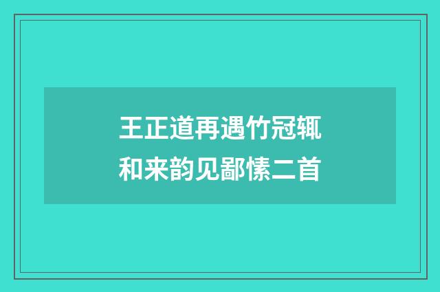 王正道再遇竹冠辄和来韵见鄙愫二首