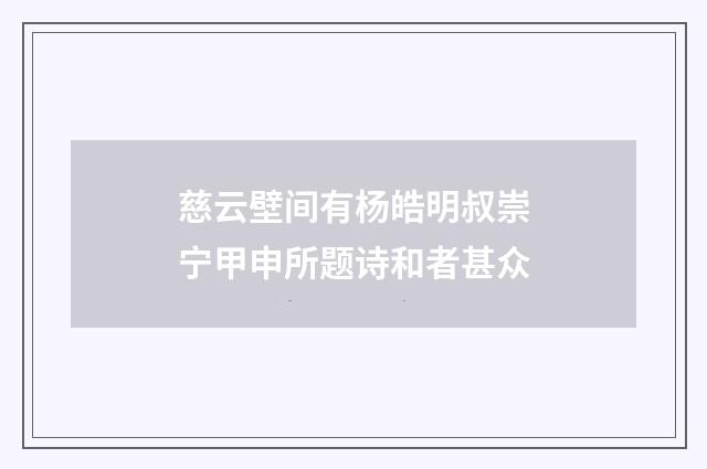 慈云壁间有杨皓明叔崇宁甲申所题诗和者甚众