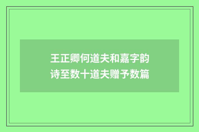 王正卿何道夫和嘉字韵诗至数十道夫赠予数篇