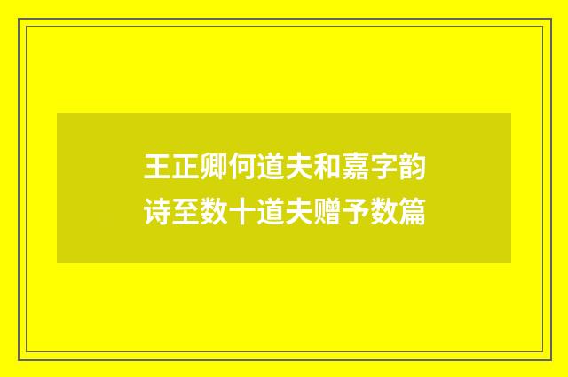 王正卿何道夫和嘉字韵诗至数十道夫赠予数篇