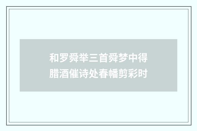 和罗舜举三首舜梦中得腊酒催诗处春幡剪彩时
