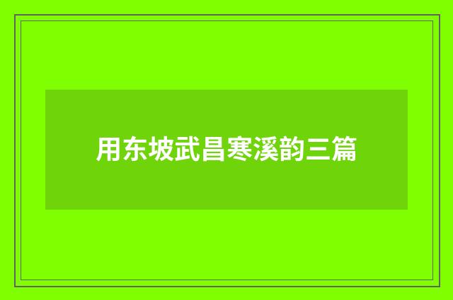 用东坡武昌寒溪韵三篇