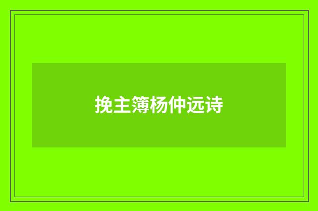 挽主簿杨仲远诗