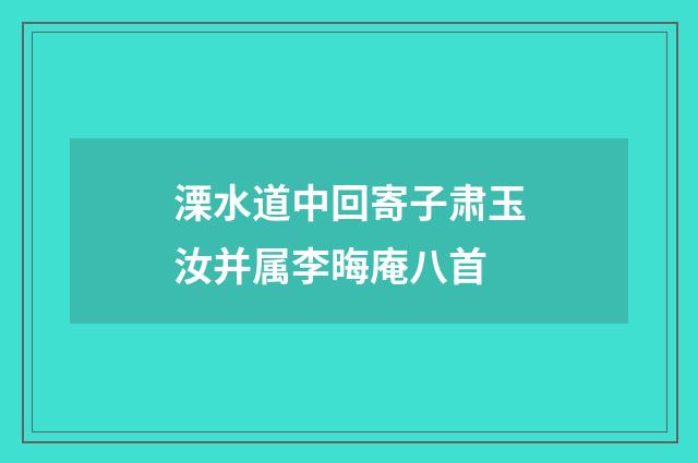 溧水道中回寄子肃玉汝并属李晦庵八首