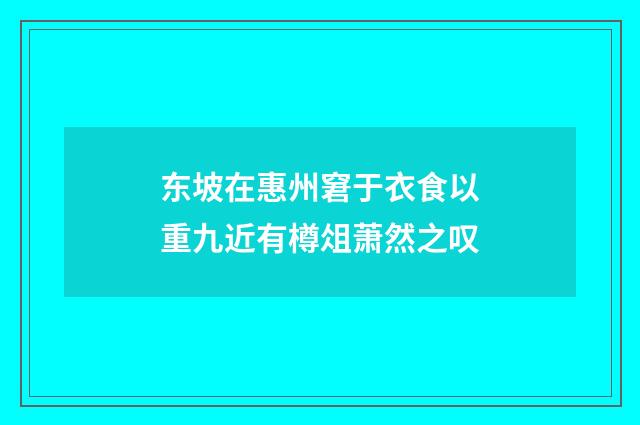 东坡在惠州窘于衣食以重九近有樽俎萧然之叹