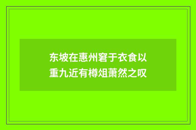 东坡在惠州窘于衣食以重九近有樽俎萧然之叹