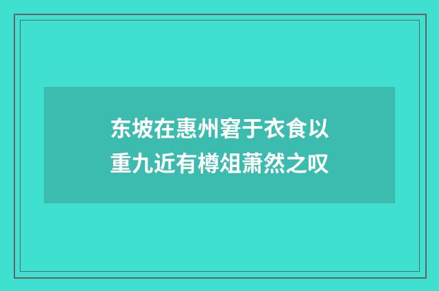 东坡在惠州窘于衣食以重九近有樽俎萧然之叹