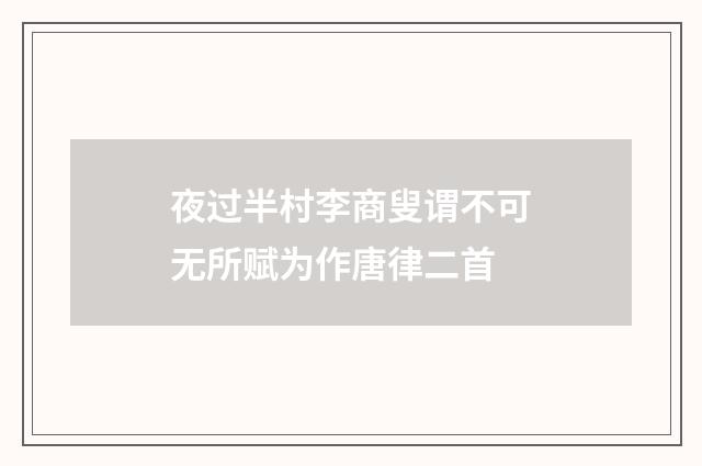 夜过半村李商叟谓不可无所赋为作唐律二首