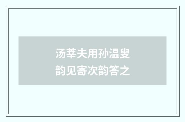 汤莘夫用孙温叟韵见寄次韵答之