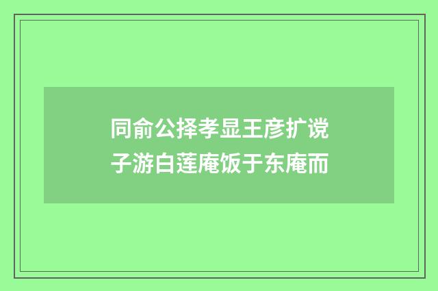 同俞公择孝显王彦扩谠子游白莲庵饭于东庵而