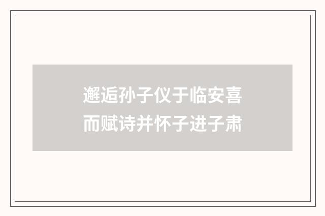 邂逅孙子仪于临安喜而赋诗并怀子进子肃