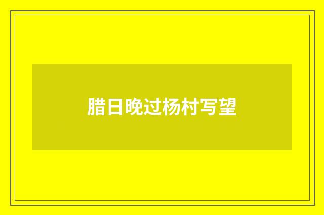 腊日晚过杨村写望