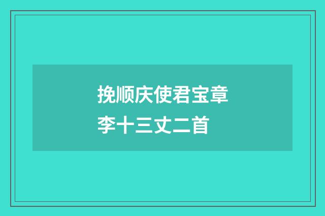 挽顺庆使君宝章李十三丈二首