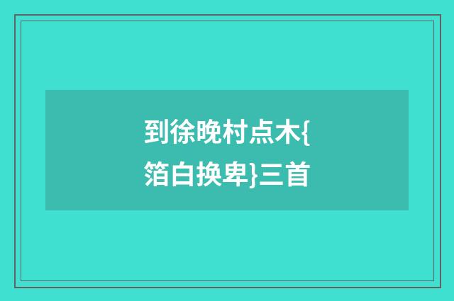 到徐晚村点木{箔白换卑}三首