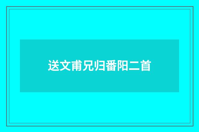 送文甫兄归番阳二首