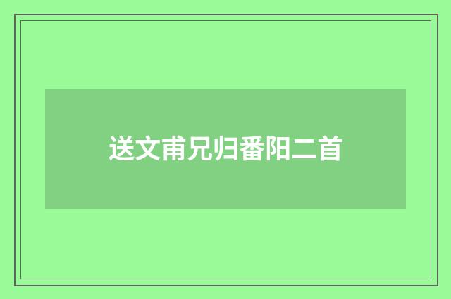 送文甫兄归番阳二首
