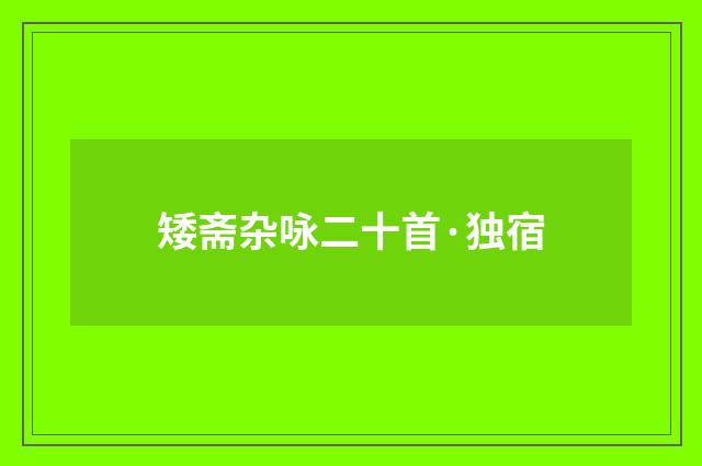 矮斋杂咏二十首·独宿