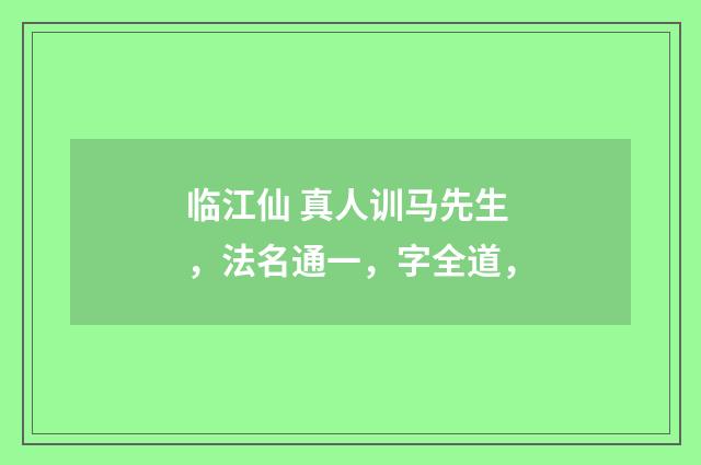 临江仙 真人训马先生，法名通一，字全道，