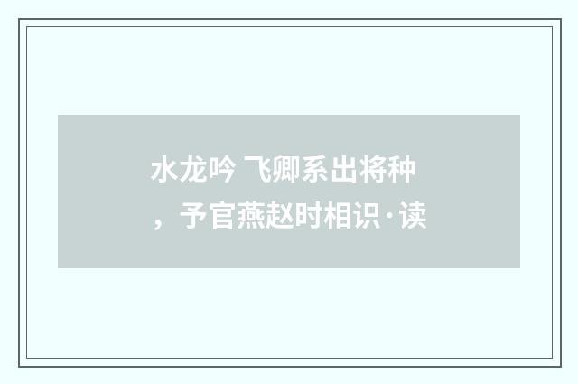 水龙吟 飞卿系出将种，予官燕赵时相识·读