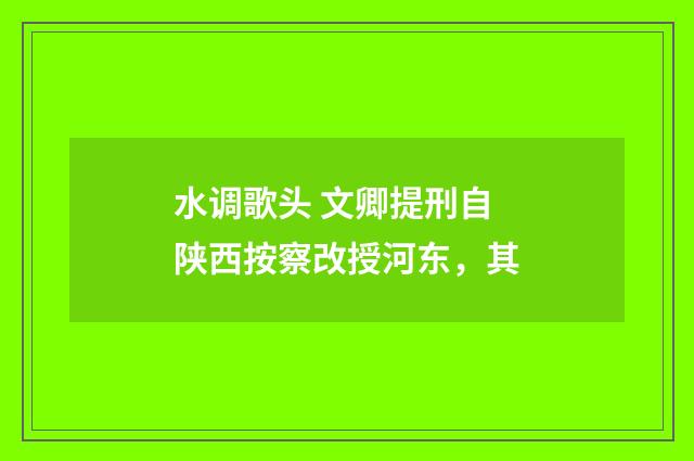 水调歌头 文卿提刑自陕西按察改授河东，其