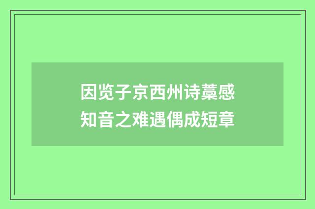 因览子京西州诗藁感知音之难遇偶成短章