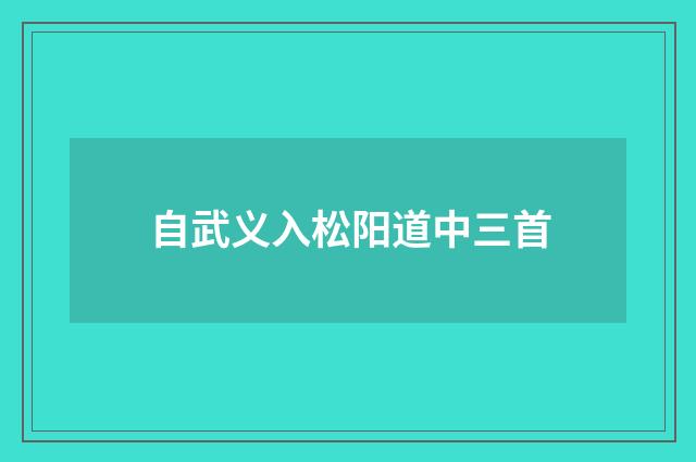 自武义入松阳道中三首