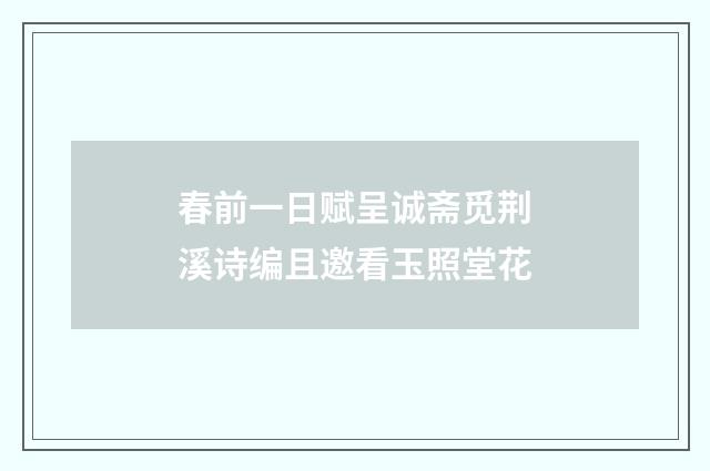 春前一日赋呈诚斋觅荆溪诗编且邀看玉照堂花