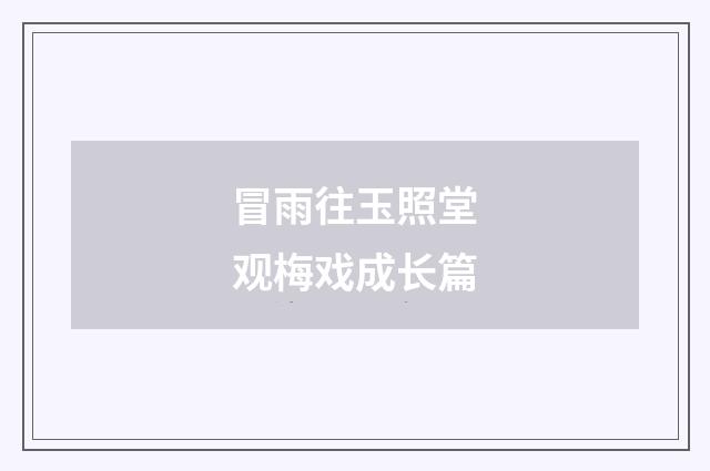 冒雨往玉照堂观梅戏成长篇