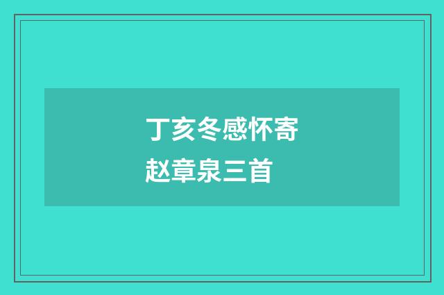丁亥冬感怀寄赵章泉三首