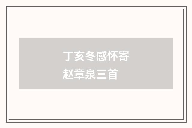 丁亥冬感怀寄赵章泉三首