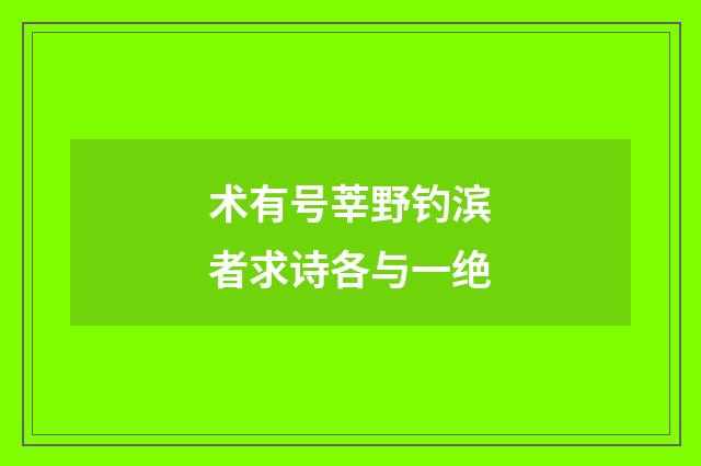术有号莘野钓滨者求诗各与一绝