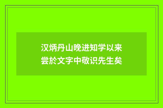 汉炳丹山晚进知学以来尝於文字中敬识先生矣