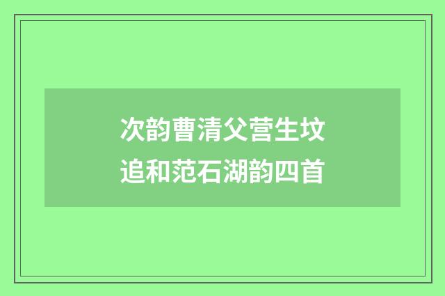 次韵曹清父营生坟追和范石湖韵四首