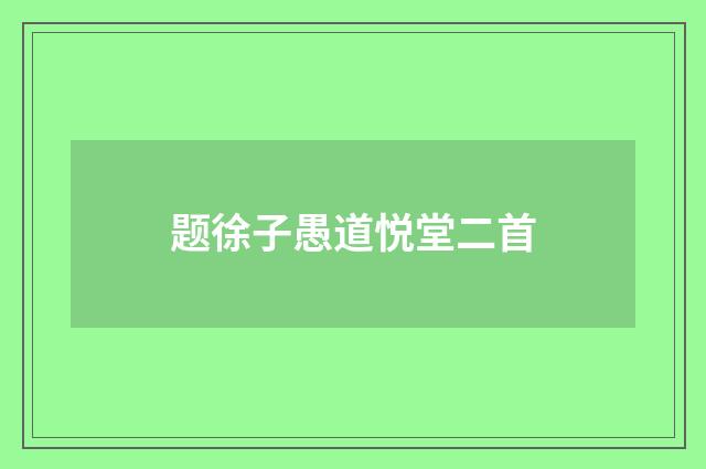 题徐子愚道悦堂二首