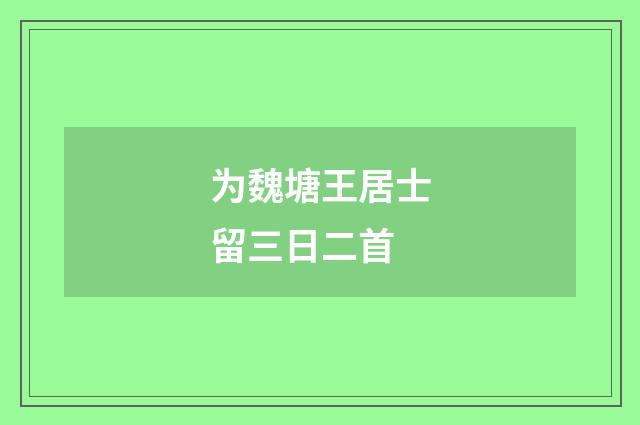 为魏塘王居士留三日二首